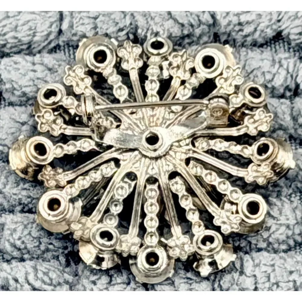 Vintage CORO Mid-Century Atomic Starburst Tiered Blue Rhinestone Brooch Pin